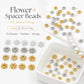 Gold and silver snowflake bead cap spacers, small flower-like designs, mixed set for DIY jewelry