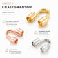 U-shaped horseshoe wire end caps in gold, rose gold, and silver tones, polished
