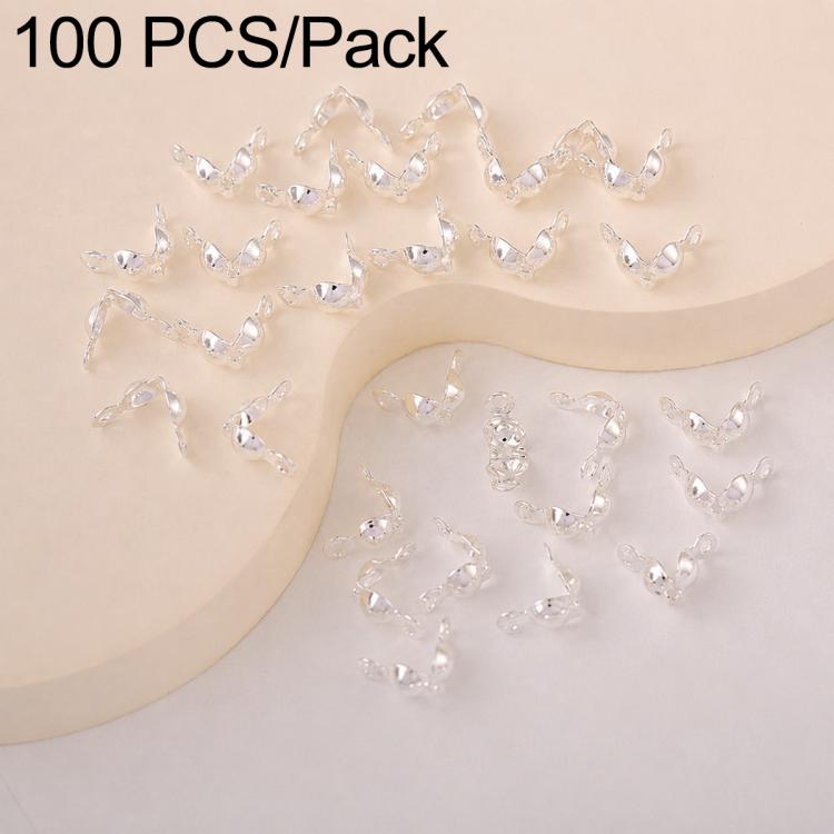 Clear silver dual-loop crimp cover knot beads with looped bead caps, 100-pack