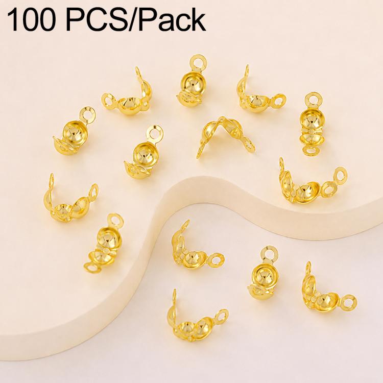 Gold dual-loop crimp cover knot bead caps, looped closure parts, 100-pack