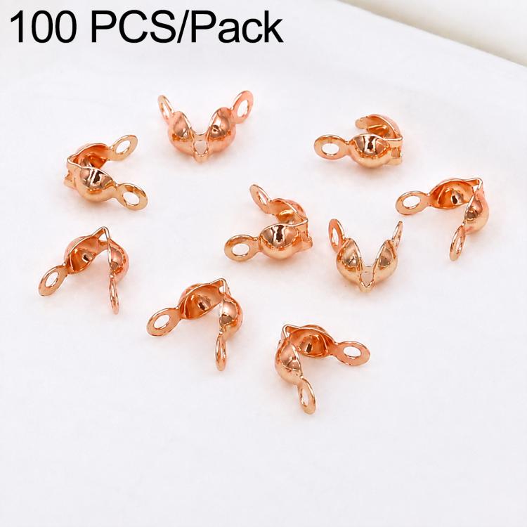 Warm rose gold-tone dual-loop end caps with clear stones, assorted closure caps