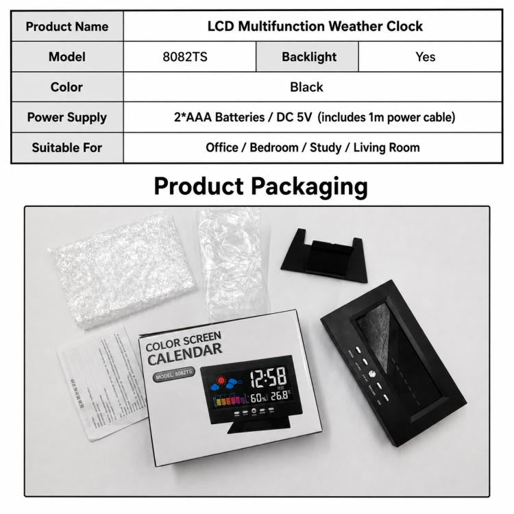 DS-8082TS LCD Multifunctional Voice-Controlled Backlit Weather Display Electronic Clock