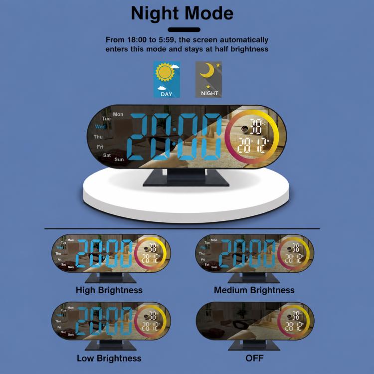 DS-3827LW Desktop Colorful Light LED Digital Display Mirror Electronic Clock