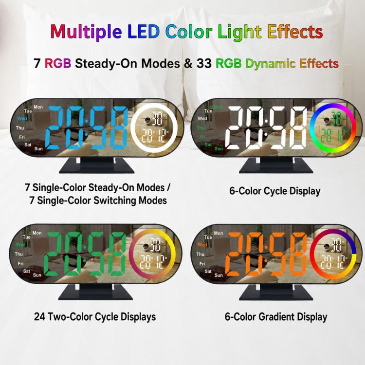 DS-3827LW Desktop Colorful Light LED Digital Display Mirror Electronic Clock