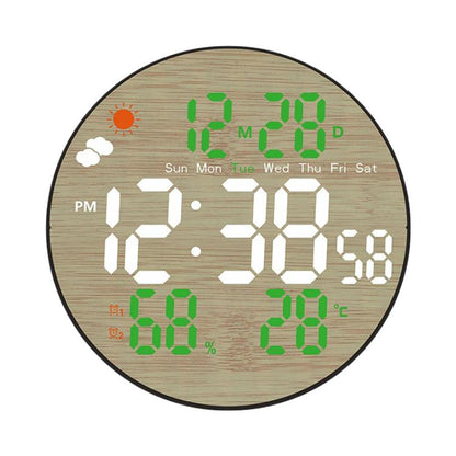 DS-5853L Multifunctional Wall Clock, LED Round Bamboo Pattern Weather Display Electronic Clock