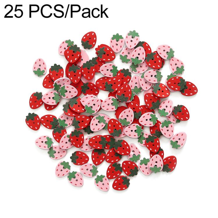 25 PCS/Pack Strawberry-shaped Wooden Buttons DIY Craft Kit