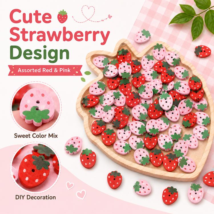 25 PCS/Pack Strawberry-shaped Wooden Buttons DIY Craft Kit