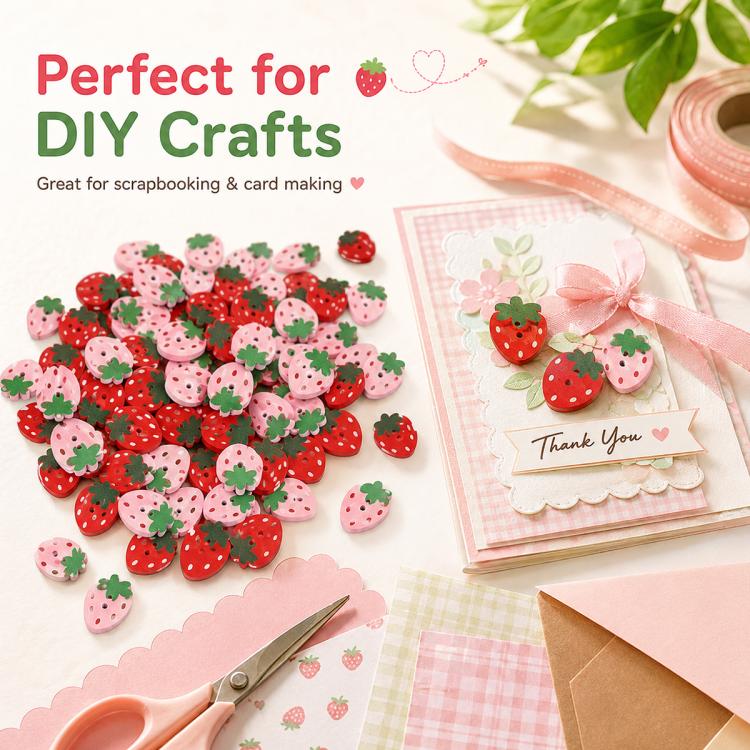 25 PCS/Pack Strawberry-shaped Wooden Buttons DIY Craft Kit