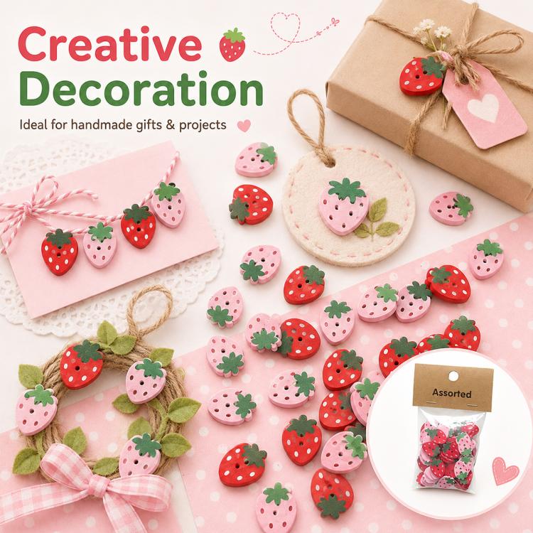 25 PCS/Pack Strawberry-shaped Wooden Buttons DIY Craft Kit