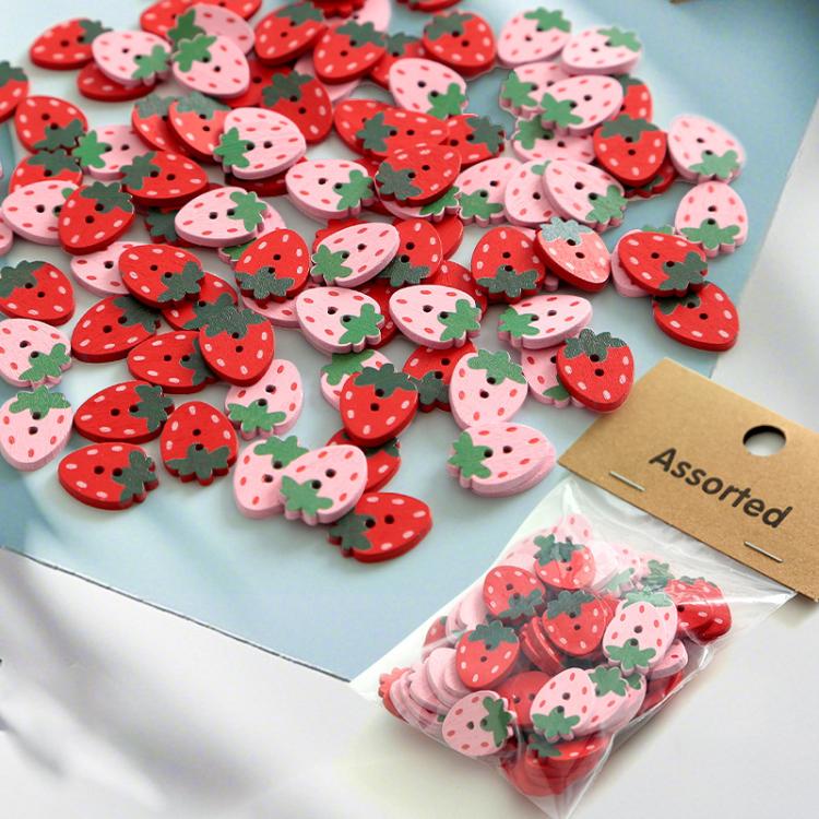 25 PCS/Pack Strawberry-shaped Wooden Buttons DIY Craft Kit