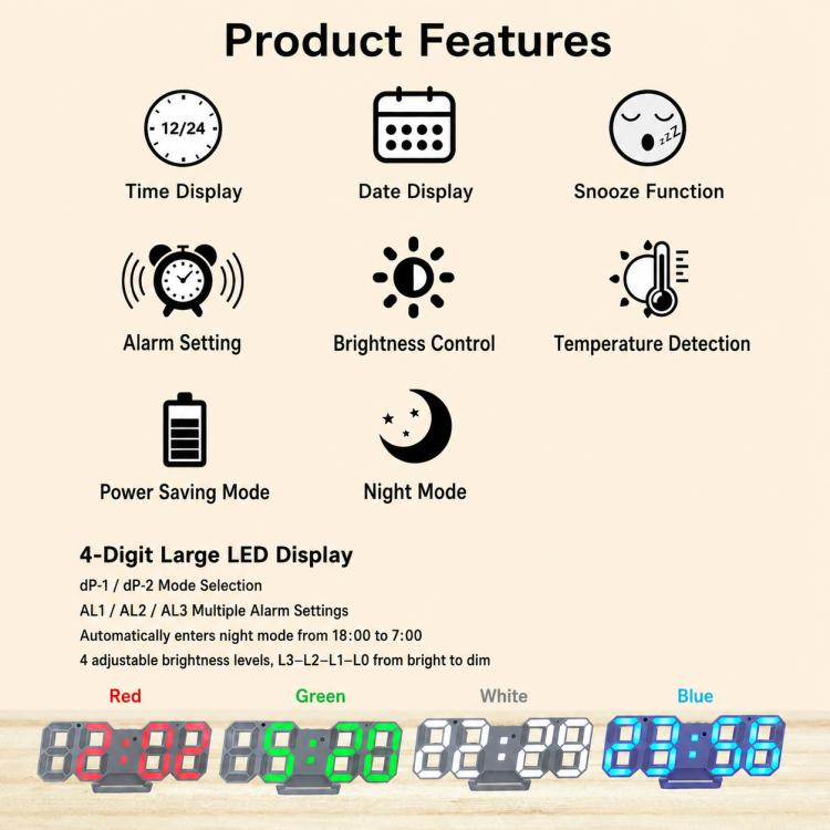DS-3638B Creative 3D Stereoscopic Design Alarm Clock, LED Digital Electronic Clock