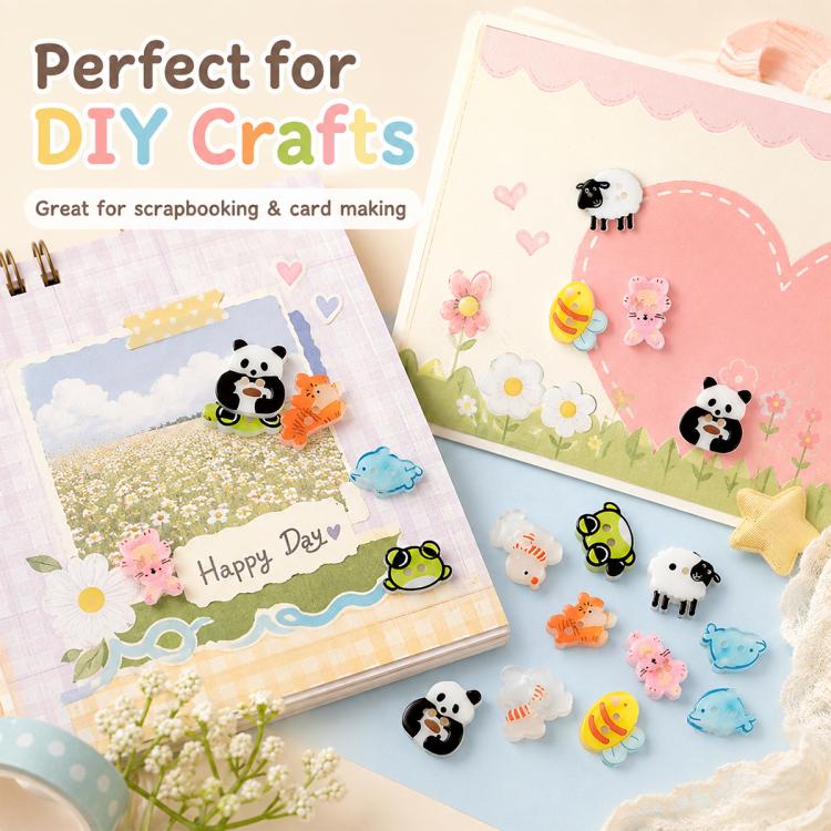 8 PCS/Pack Colorful Animal-shaped Design Resin Buttons
