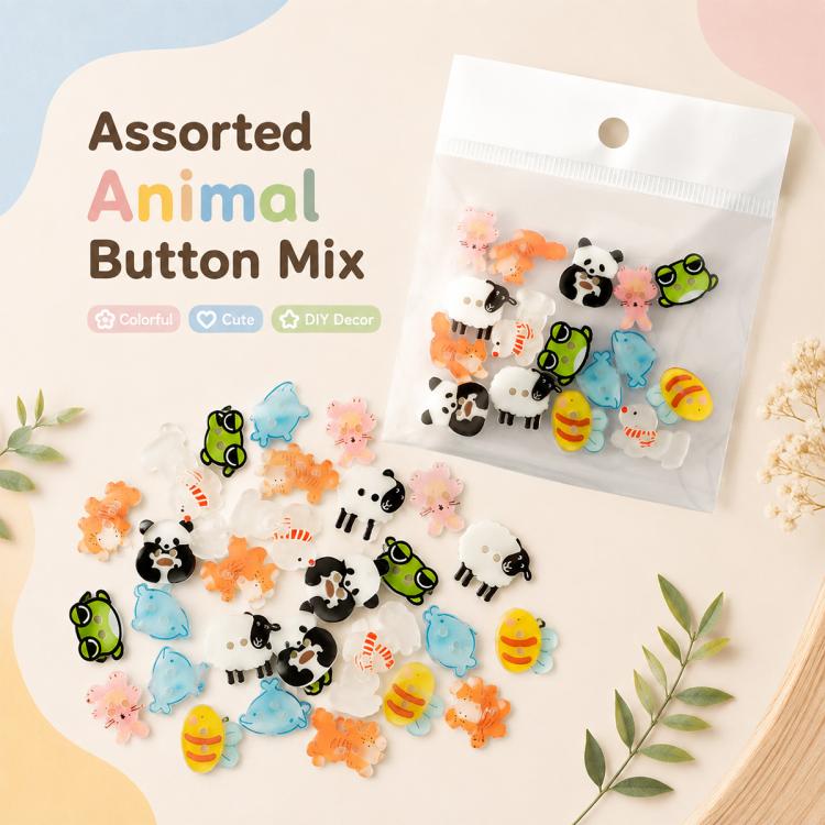 8 PCS/Pack Colorful Animal-shaped Design Resin Buttons