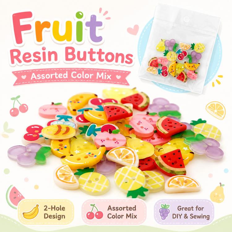 8 PCS/Pack Colorful Fruit Patterns Round Resin Buttons for DIY Sewing Accessories