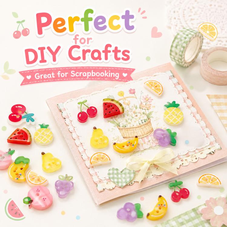8 PCS/Pack Colorful Fruit Patterns Round Resin Buttons for DIY Sewing Accessories