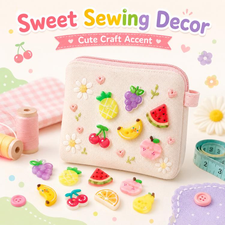 8 PCS/Pack Colorful Fruit Patterns Round Resin Buttons for DIY Sewing Accessories