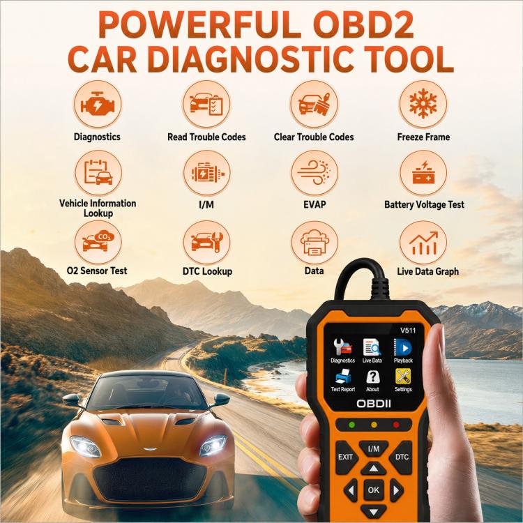 V511 Car OBD2 Diagnostic Scanner, Engine Fault Code Reading and Clearing Tool