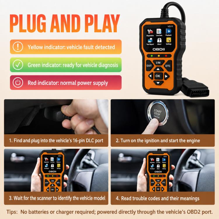 V511 Car OBD2 Diagnostic Scanner, Engine Fault Code Reading and Clearing Tool