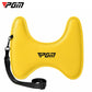Yellow U-shaped golf arm alignment trainer pad with black wrist strap and lanyard