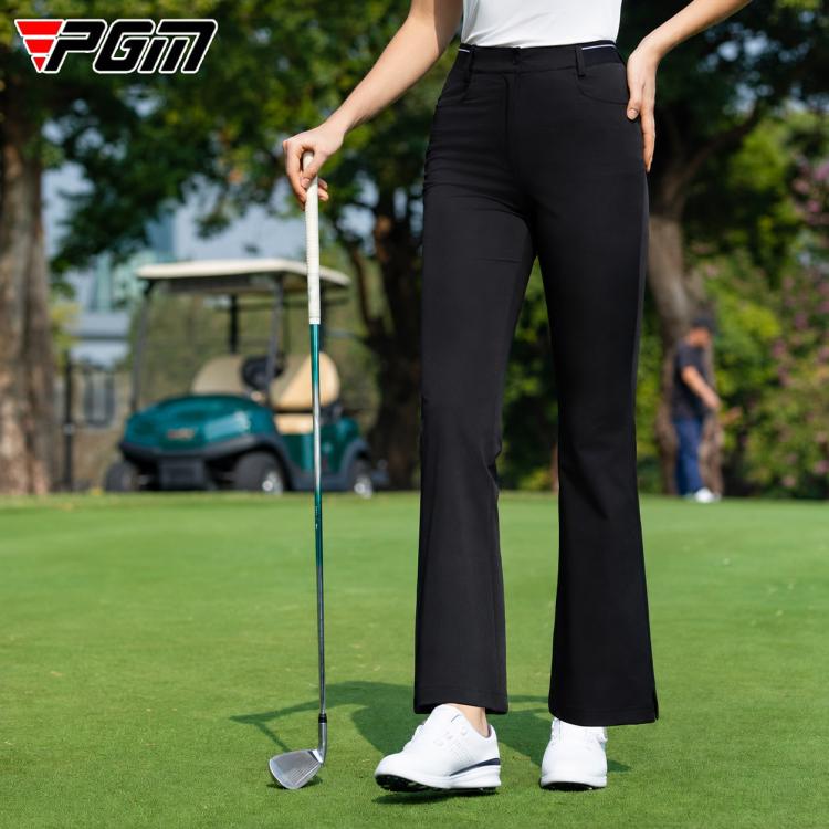 Women’s PGM black stretch golf pants with flared straight-leg fit and zip fly