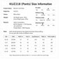 KUZ218 women’s golf pants size information chart.