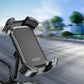 360° rotating motorcycle phone holder with textured ridged back panel, angled