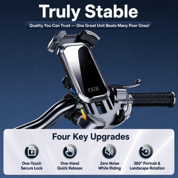 360° rotating motorcycle phone holder with pivot head and handlebar mount