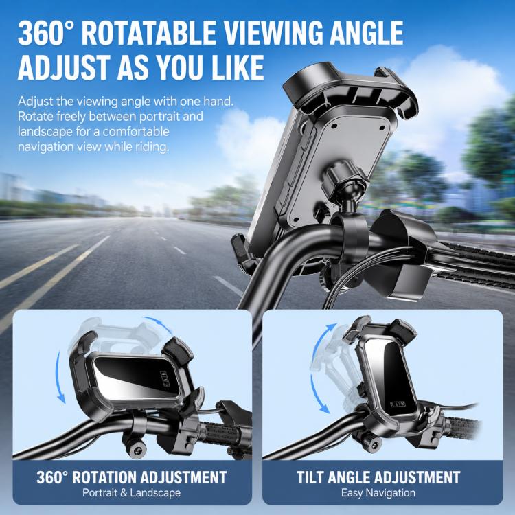 Adjustable phone holder with 360-degree rotation and tilt angle adjustment for navigation
