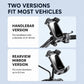 Phone holder showing handlebar version and rearview mirror version attachment points