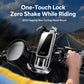 360° rotating motorcycle phone holder clamped to handlebar, phone locked in