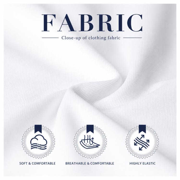 White stretch golf shirt fabric close-up with breathable, elastic texture