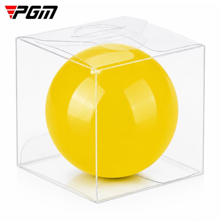 Light-up park golf ball in bright yellow inside a clear display box.
