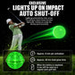 Green glow park golf ball with light trails after impact.