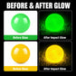 Green and yellow park golf balls before glow and after impact glow.