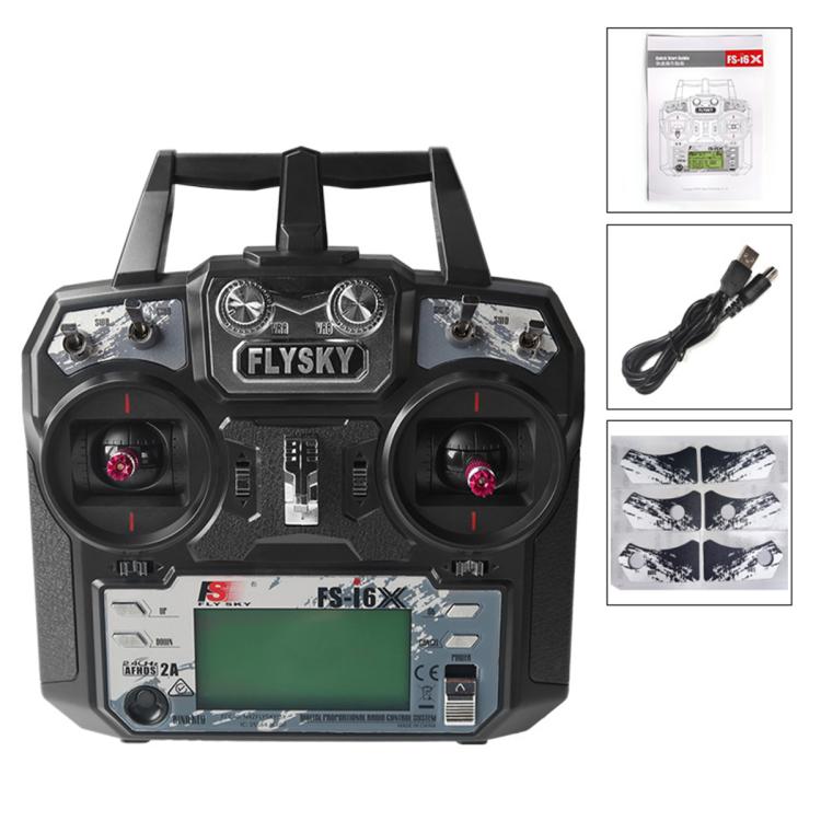 FlySky FS-I6X remote control transmitter with LCD screen and gimbal-style joysticks