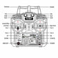 FlySky FS-I6X controller diagram with labeled sticks, trims, and buttons