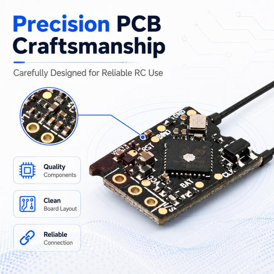 3rd-gen protocol receiver PCB with IC chip detail and antenna pin connectors