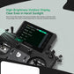 RC radio transmitter angled view with bright touchscreen and right-side buttons