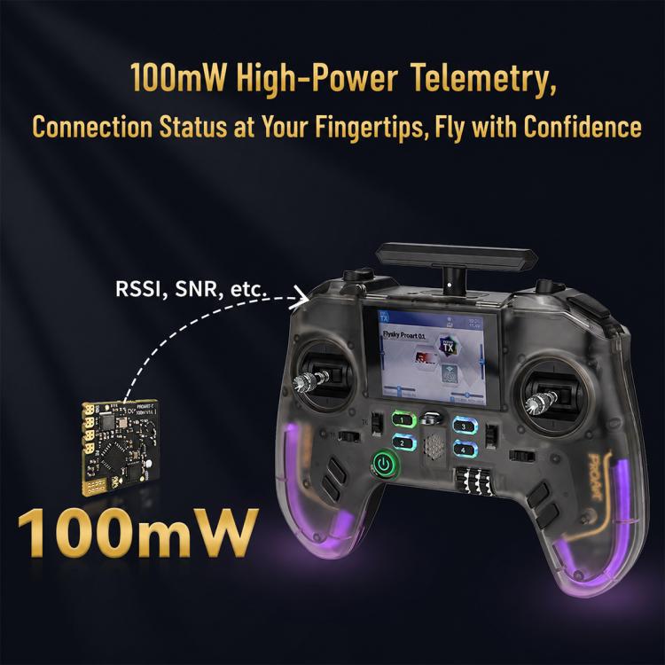 ELRS receiver board mounted on a drone controller, showing onboard components