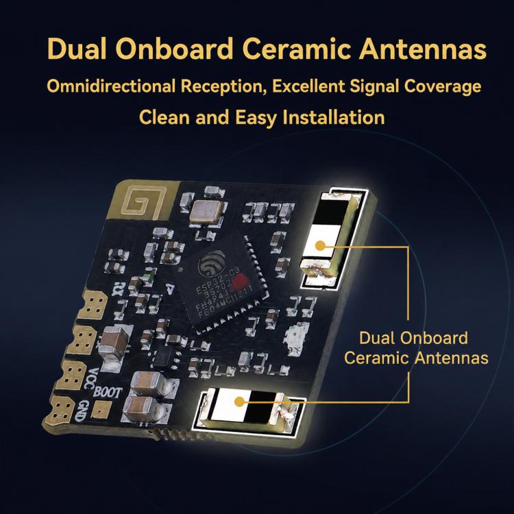 Receiver PCB with dual onboard ceramic antennas and etched circuit details