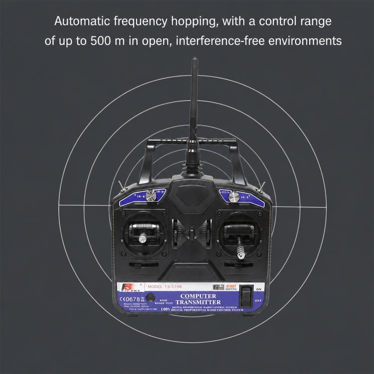 RC radio transmitter range graphic with circular signal coverage