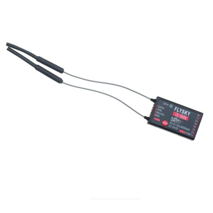 8-channel radio receiver with FlySky label, black case, two antenna wires