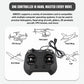Black RC flight simulator controller with two thumb sticks and attached USB cable