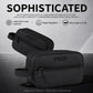 Black PGM golf pouch with front zipper pocket and crossbody strap, side profile view