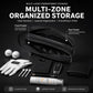 Black PGM golf pouch open to multi-zone compartments with layered front and rear pockets
