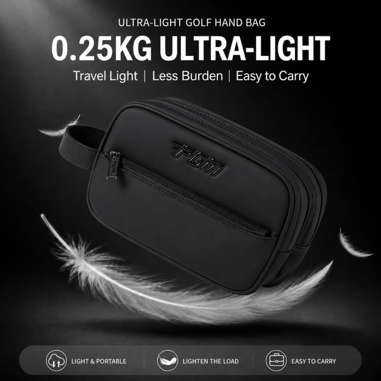 Black PGM ultra-light golf hand bag pouch with zip closure and carrying strap