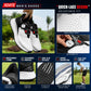 Breathable non-slip golf shoe, white upper with black quarter and red strap accents