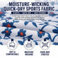 Close-up of blue and white floral printed stretch sports fabric