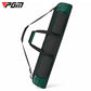Green and black water-repellent park golf club bag with shoulder strap and padded handle.