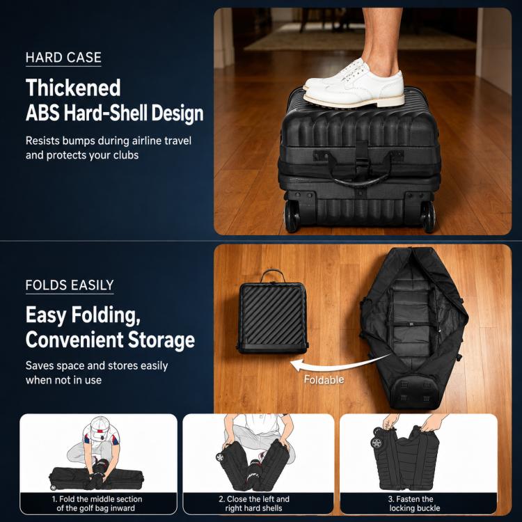 PGM HKB022 Foldable Impact Resistant ABS Hard Shell Wheeled Golf Travel Bag